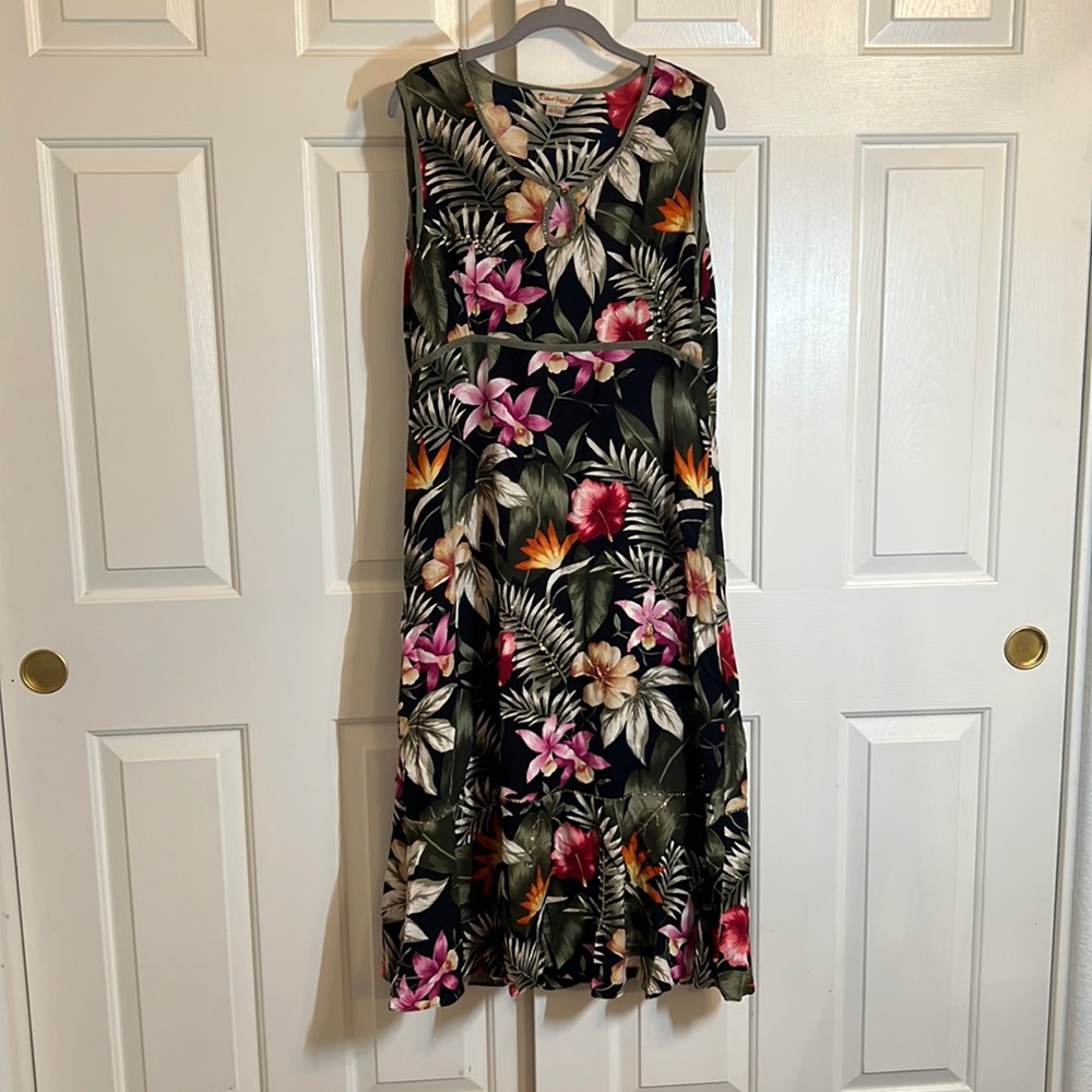 D3- Island Tropics Black Maxi Pullover Floral Beads Sequins Summer Dress -Large